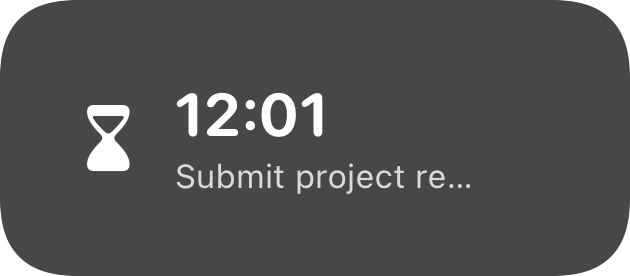 Knoself Lock Screen Quick Timer widget showing the current activity and elapsed time