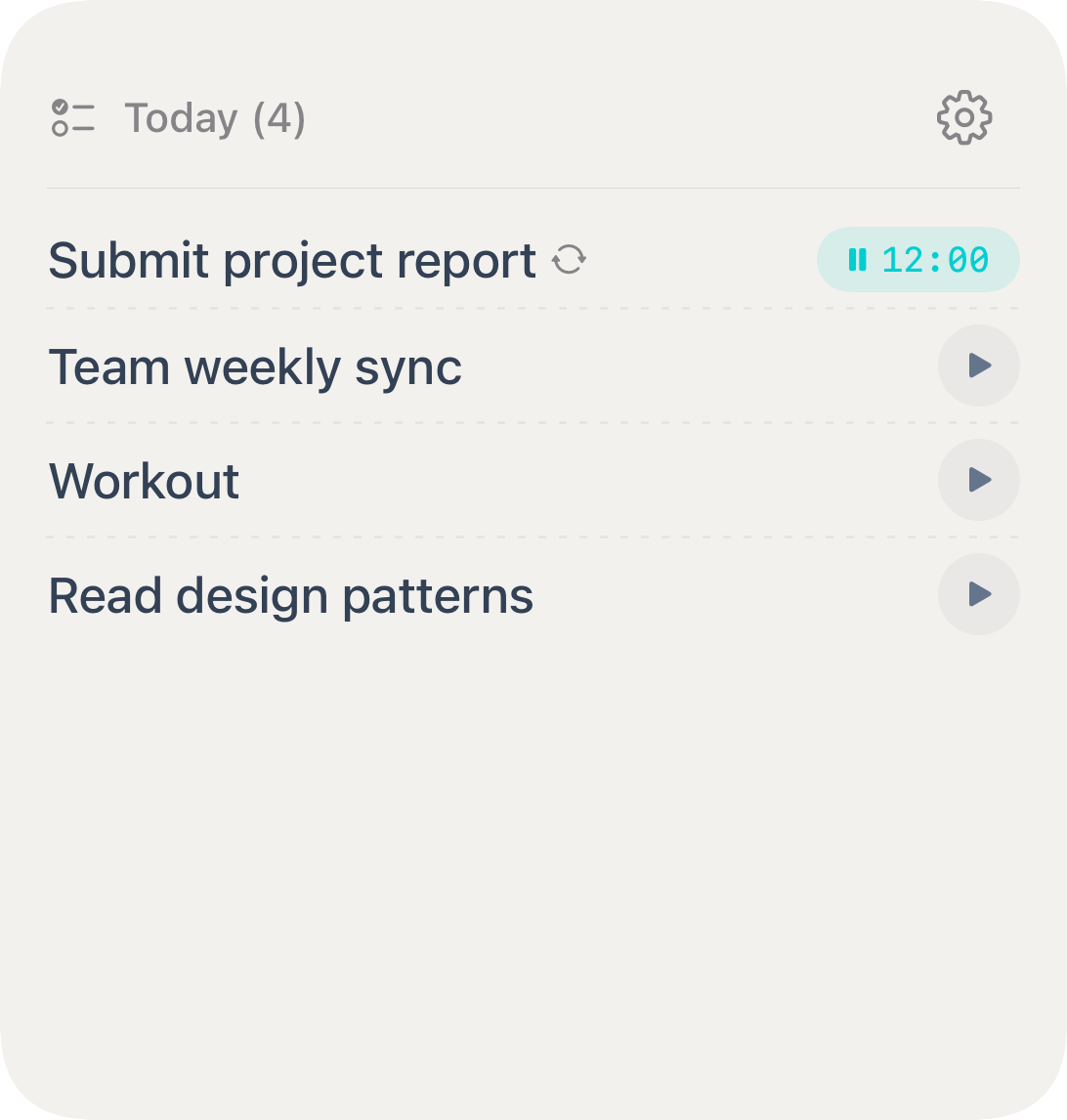 Knoself Today Reminders Home Screen widget listing today's tasks and timer controls